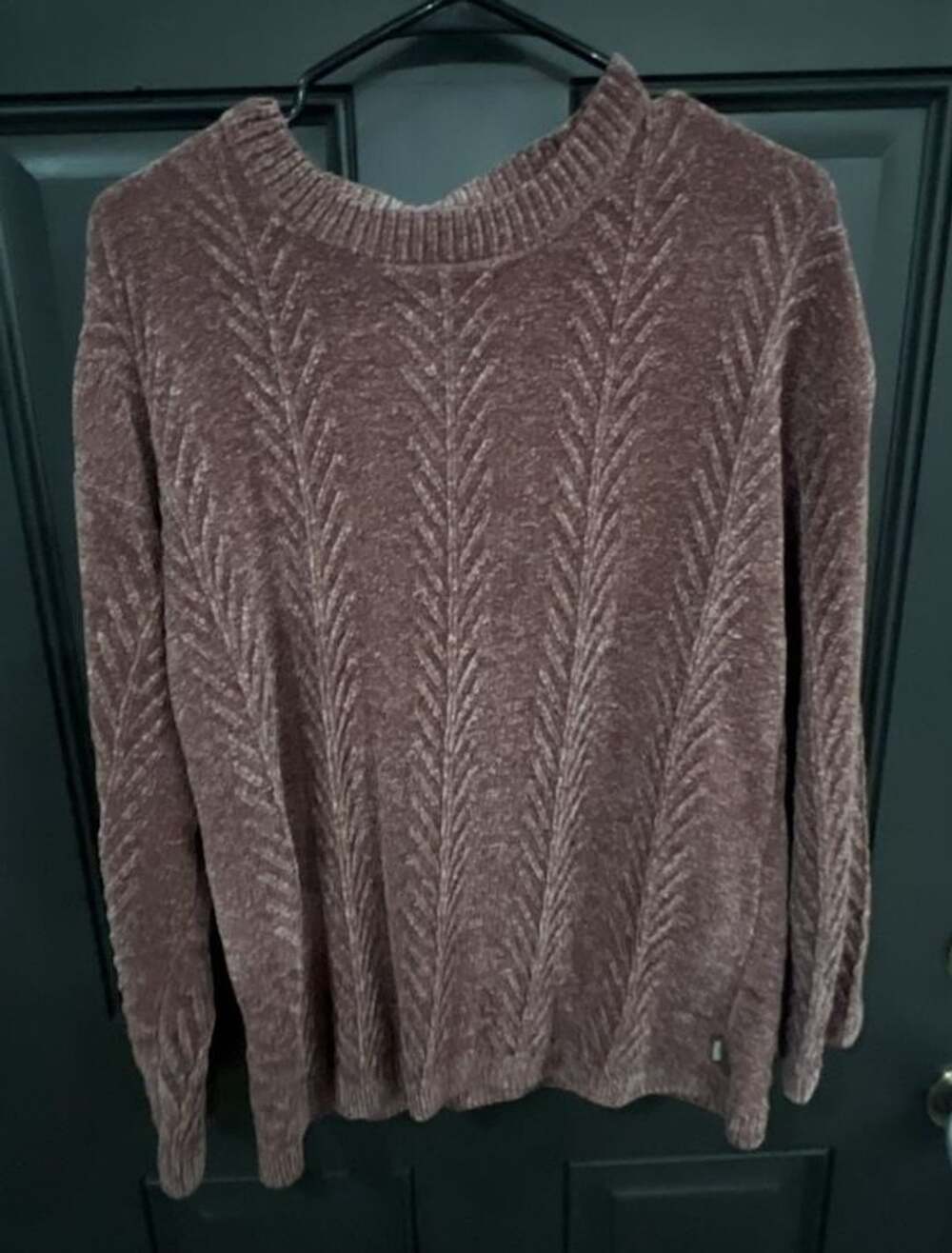 Orvis Chenille Crewneck Sweater Size L Burgundy Velvet Knit Pullover